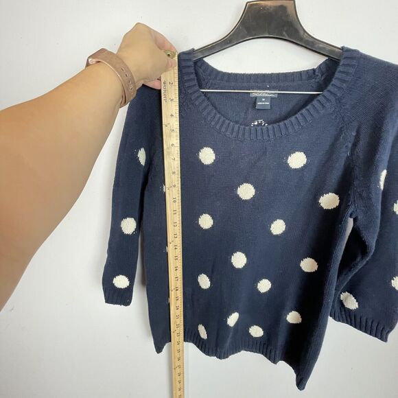 Lucky Brand Paula Blue Polka Dot 2/3 Sleeve Sweater Scoop Neck Size M - Picture 10 of 10